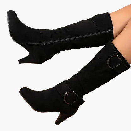 Damen Stiefeletten mit Absatz und Schnalle – Modische hohe Stiefel für Alltag und Büro