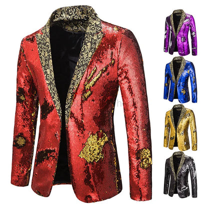 Heren Pailletten Blazer voor Podium en Party – Glinsterende Showjas in Extravagant Ontwerp