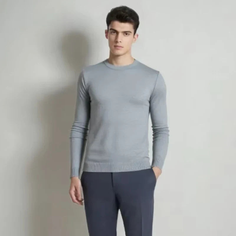 Herren Rundhals Pullover Strickwaren Langarm Basic Sweater