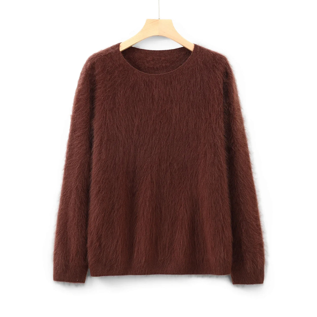 Damen Flauschiger Pullover Rundhalsausschnitt Langarm