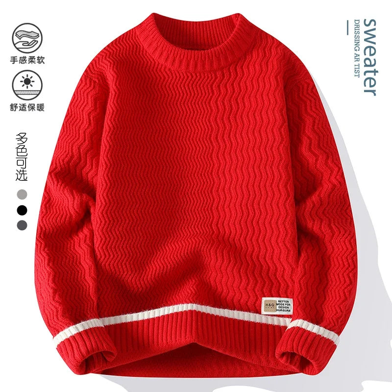 Pullover da uomo in maglia a girocollo con motivo ondulato e righe