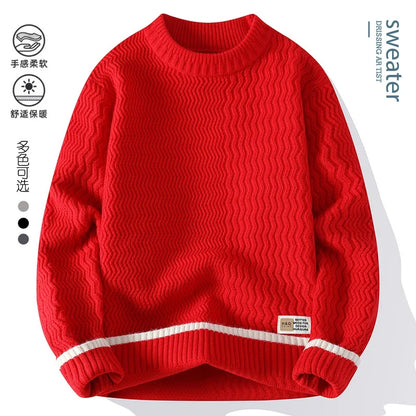 Pullover da uomo in maglia a girocollo con motivo ondulato e righe