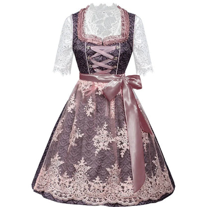 Dirndl til damer, tradisjonell kjole med blonder, forkle og bluse til oktoberfesten