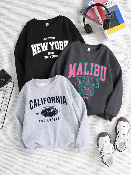 Sweat-shirt unisexe à manches longues avec col rond et motif imprimé