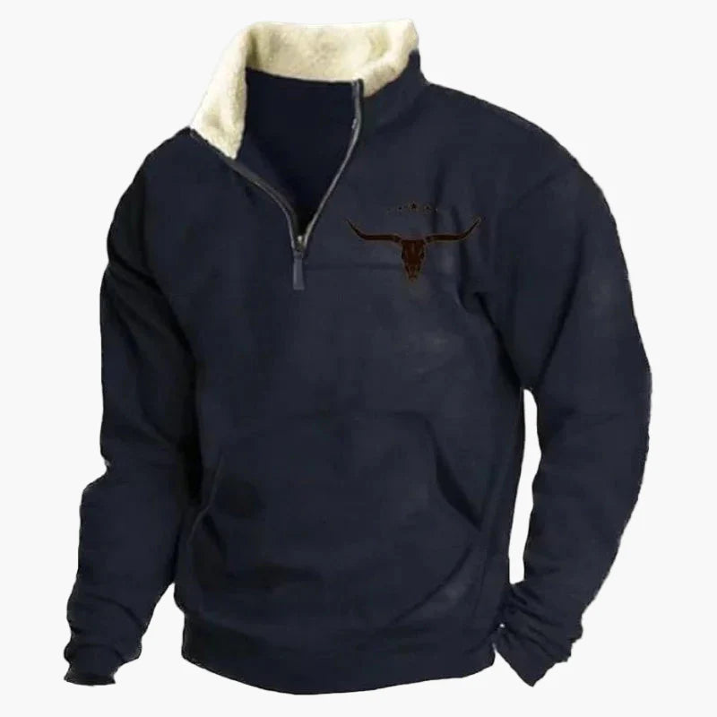 Herren Wild West Vintage Outdoor Pullover im Cowboy-Stil mit Stehkragen