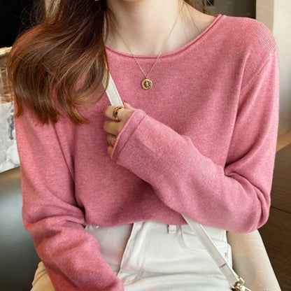 Damen Langarmshirt Rundhals Basic Pullover Feinstrick Top in verschiedenen Farben
