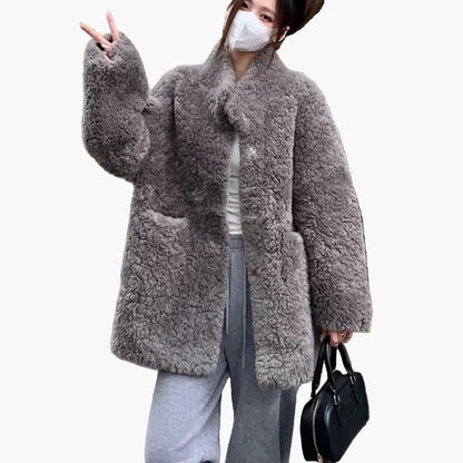 Damen Oversize Teddy Jacke – Modischer Wintermantel für Alltag und Freizeit