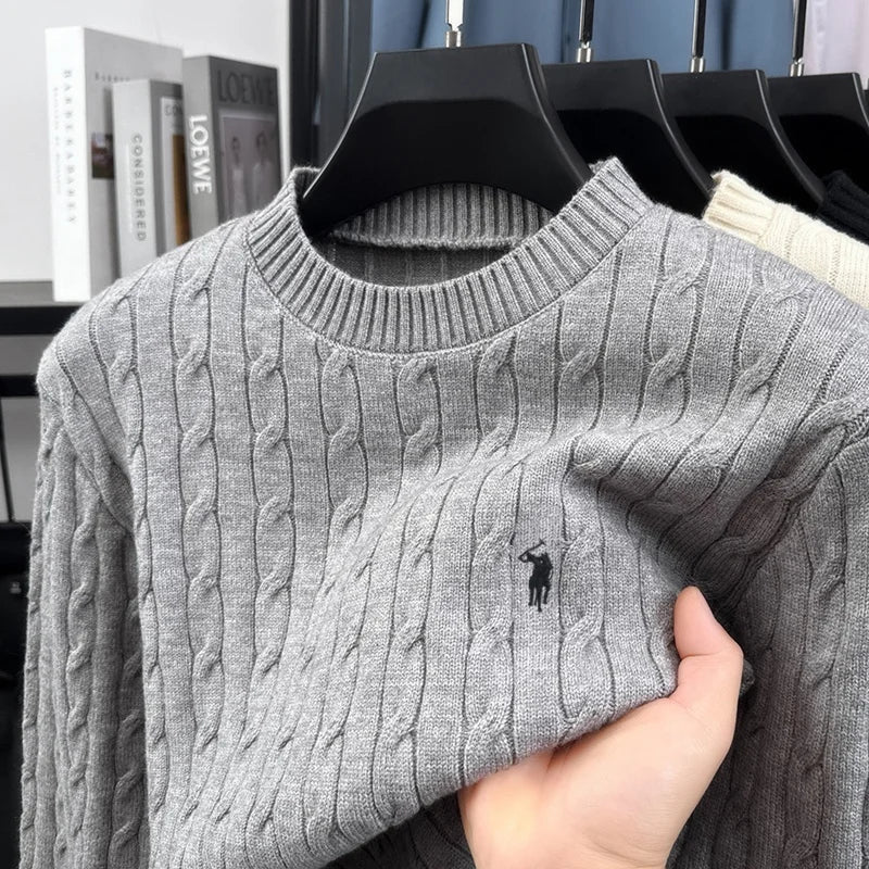 Unisex-striktrøje med kabelstrik, rund hals og lange ærmer