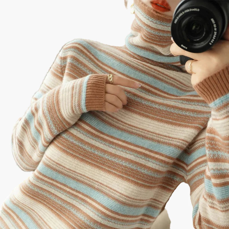 Dolcevita da donna con motivo a righe retrò – Maglione comodo per tutti i giorni e tempo libero