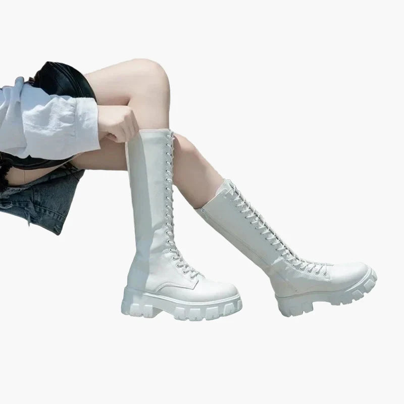 Stivali da donna con plateau e lacci in stile Gothic Punk – Stivali alti alla moda per tutti i giorni e festival