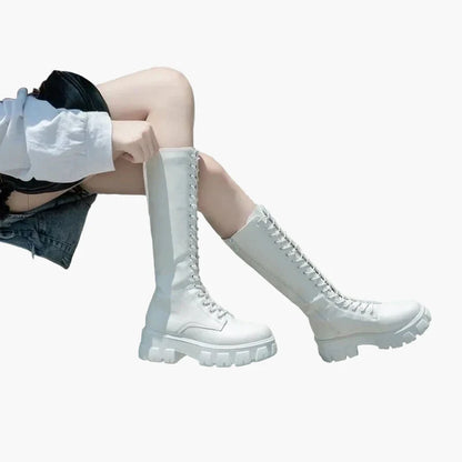 Stivali da donna con plateau e lacci in stile Gothic Punk – Stivali alti alla moda per tutti i giorni e festival