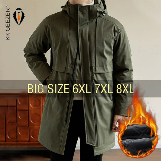 Herren Winterparka Lang Warmer Daunenmantel Kapuze Übergröße