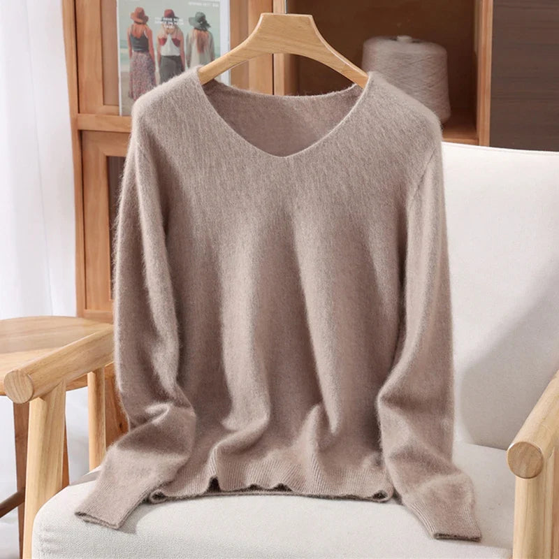 Jersey de cuello en V para mujer, suave, texturizado y de color liso