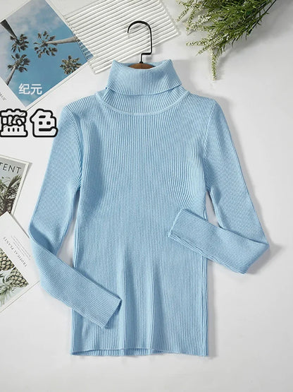 Damen Rollkragenpullover Rippstrick Langarm Eng Anliegend