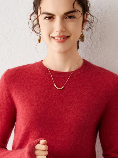 Pull femme à col rond et manches longues, maille fine, basique