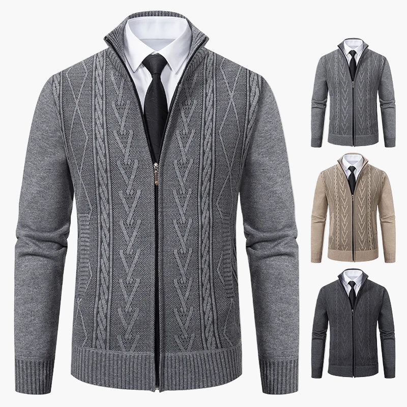 Herre strikkejakke med glidelås – Elegant business casual cardigan for kontor og fritid