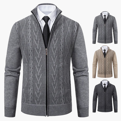 Herre strikkejakke med glidelås – Elegant business casual cardigan for kontor og fritid