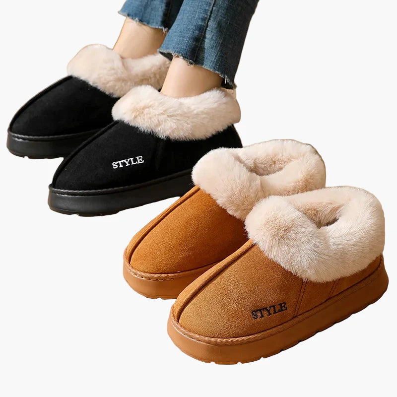 Pantofole invernali da donna con bordo in pelliccia e suola antiscivolo – Comode pantofole calde per casa