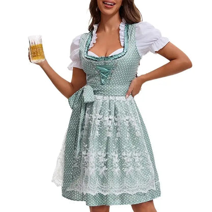 39BB ølkostyme, dirndl, kjole, bluse, forkle, tysk bayersk Oktoberfest-kostymesett