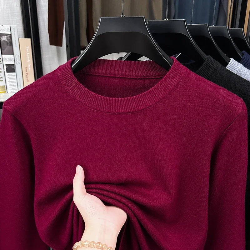 Pullover da uomo in maglia, girocollo, a maniche lunghe, basic e tinta unita