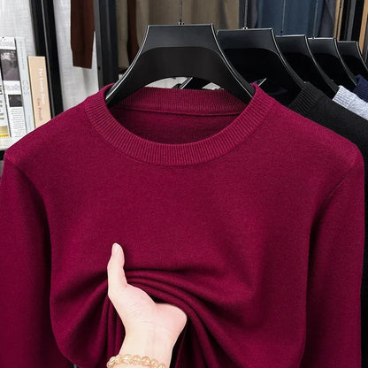 Pullover da uomo in maglia, girocollo, a maniche lunghe, basic e tinta unita