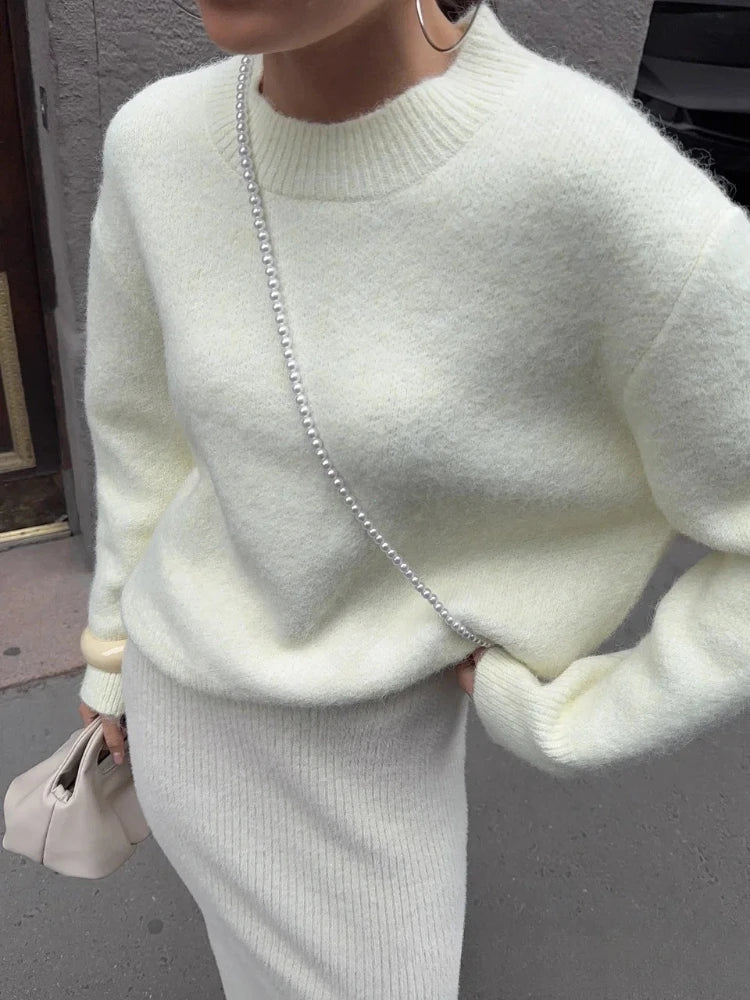 Damen Pullover weich Rundhalsausschnitt langärmlig