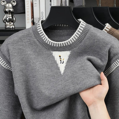 Herren Strickpullover Rundhals mit Muster auf der Brust