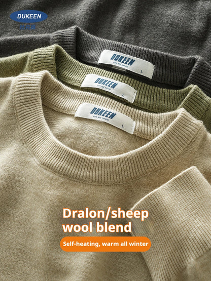 Pullover unisex a maniche lunghe, girocollo, in maglia fine con polsini a coste