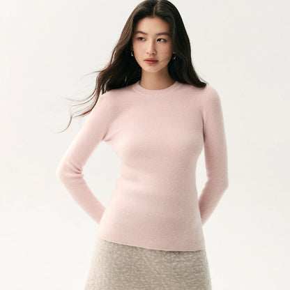 Damen Feinstrickpullover Rundhals Langarm Schmal Geschnitten