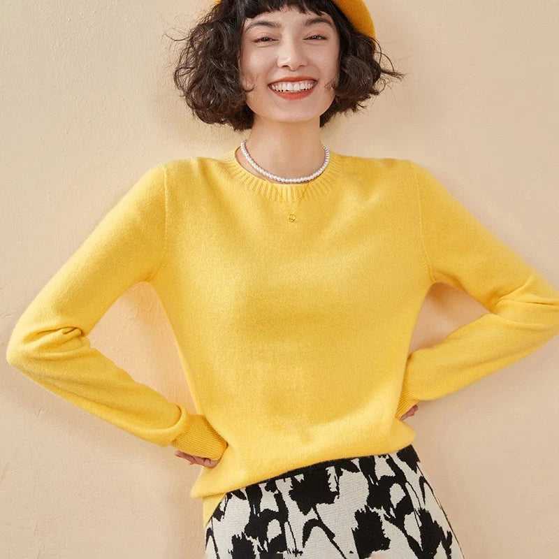 Pull femme col rond manches longues en maille