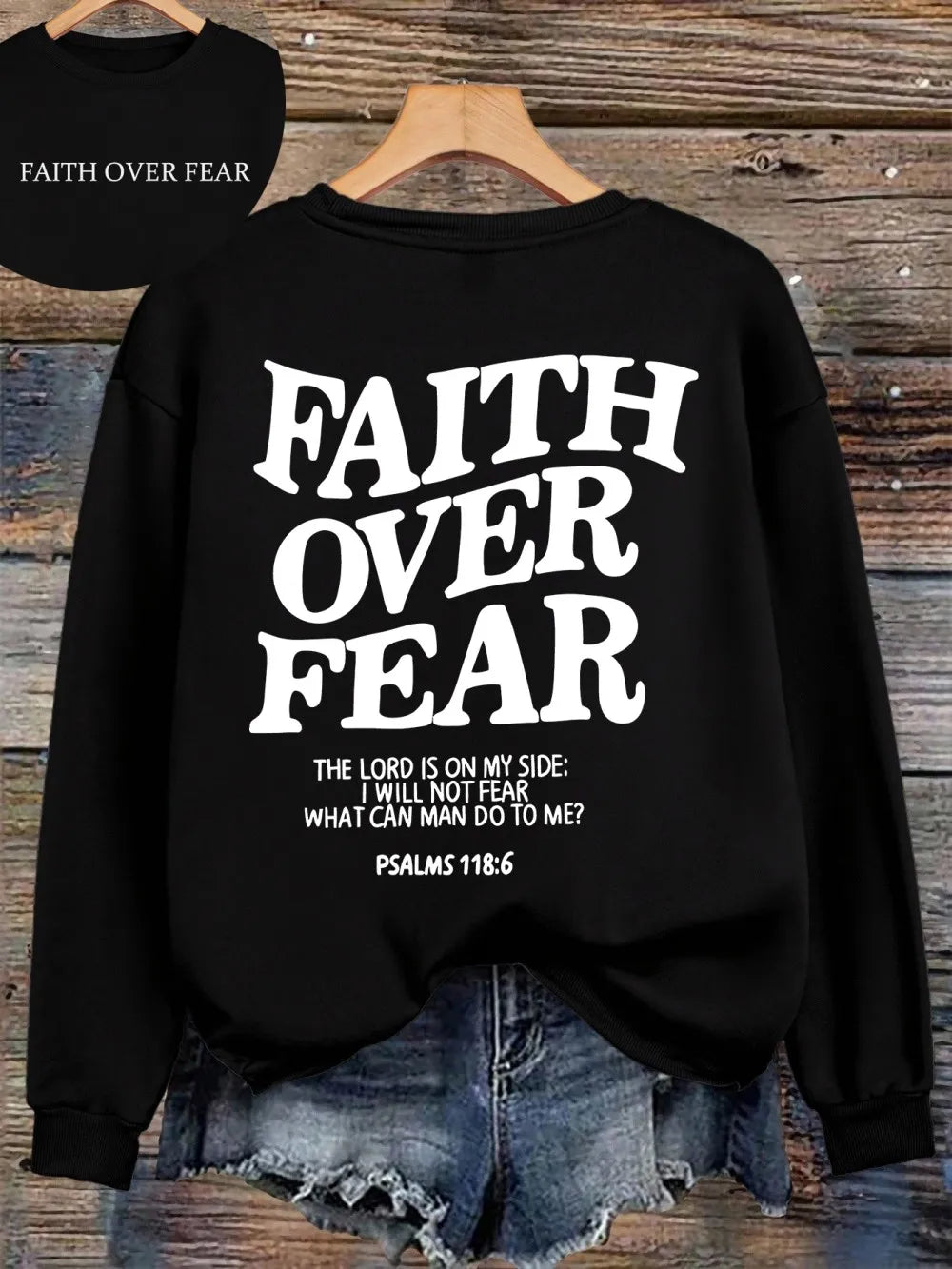 Hættetrøje med teksten "Faith Over Fear" til damer