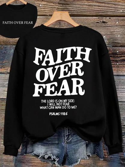 Hættetrøje med teksten "Faith Over Fear" til damer