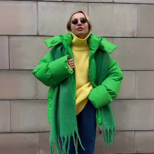 Damen Steppjacke mit Kapuze, kurz, puffig