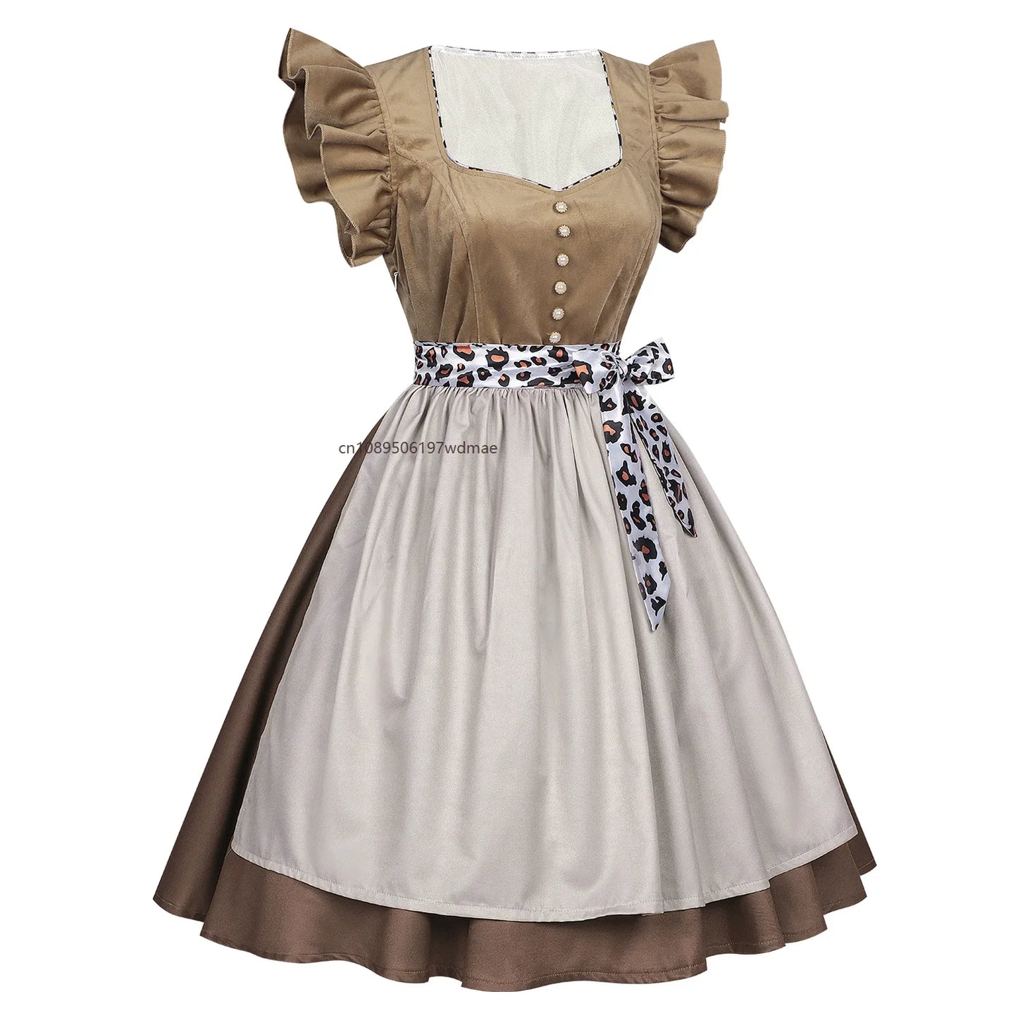 Dirndl Kleid Beige Braun mit Schürze Trachtenkleid Damen