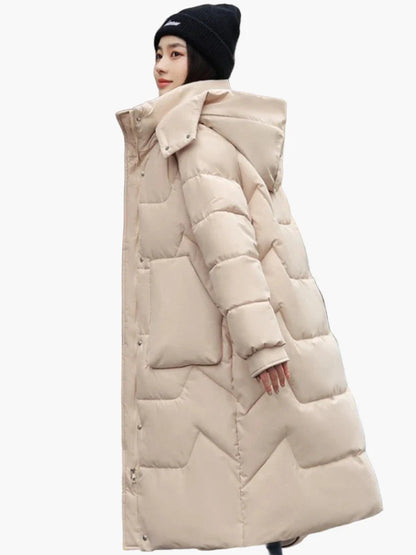 Cappotto imbottito invernale da donna con cappuccio – lungo, caldo, puffer per tutti i giorni e outdoor