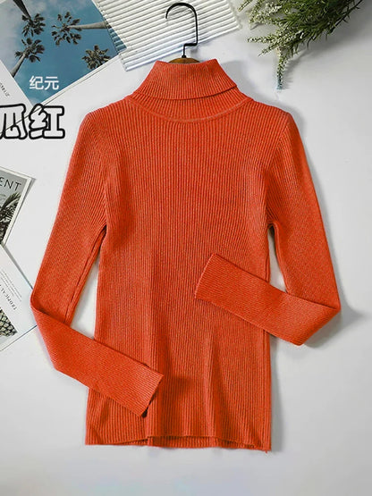 Damen Rollkragenpullover Rippstrick Langarm Eng Anliegend