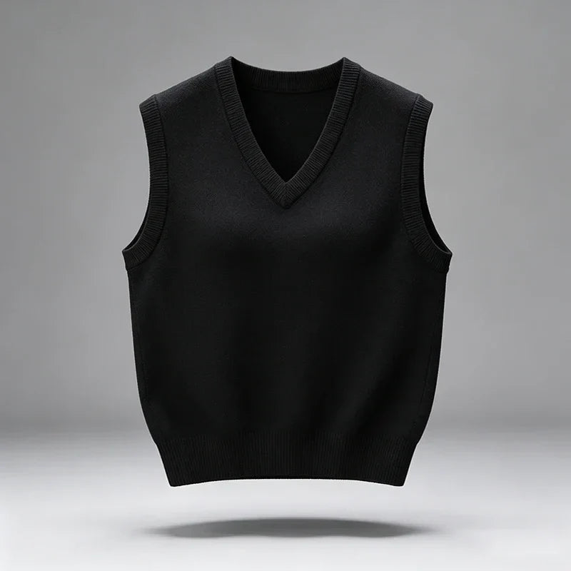 Gilet en tricot à col en V, sans manches, pull-gilet pour homme