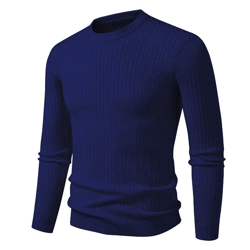 Herren Pullover Rundhals Zopfmuster Langarm Strickpullover