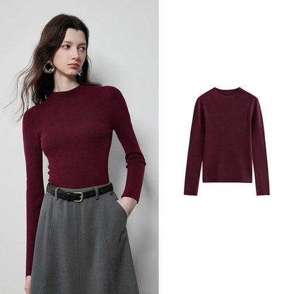 Damen Langarm Pullover schmal geschnitten Mock Neck Basic Stricktop