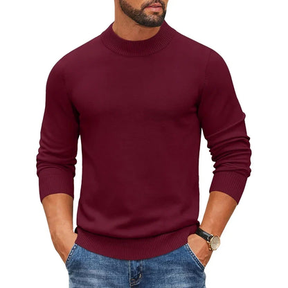 Herren Mock-Neck Pullover Langarm Basic Rollkragen Strickpullover