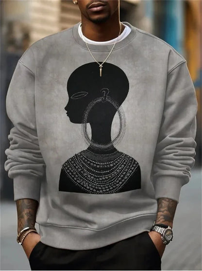 Unisex Sweatshirt mit Afrikakarten- und Augen-Print, Rundhals, Langarm
