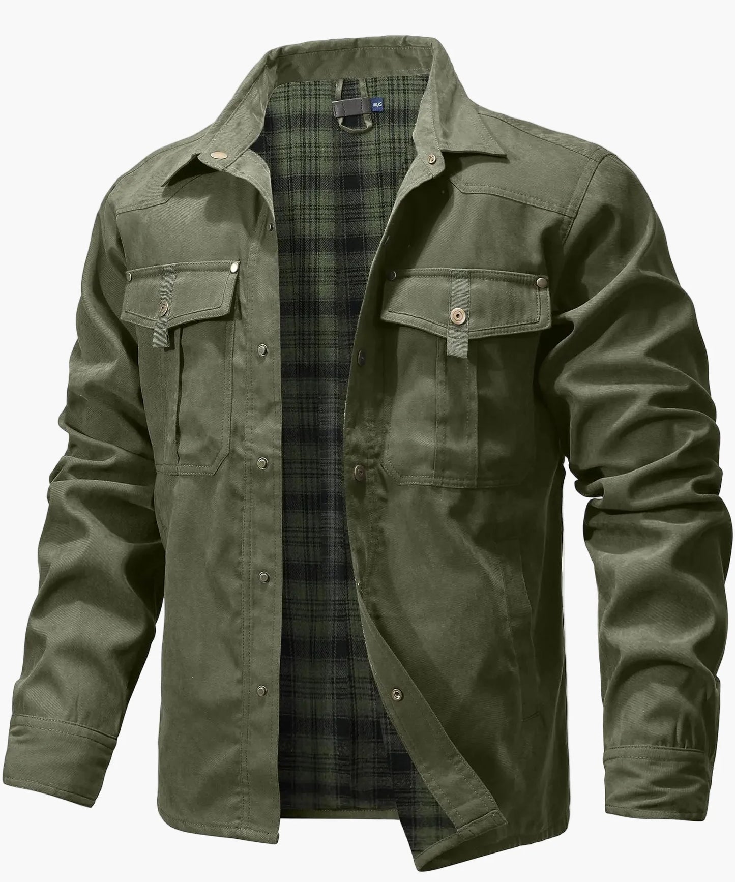 Męska kurtka shacket z flaneli z ociepleniem – overshirt w stylu western, kurtka przejściowa z zatrzaskami