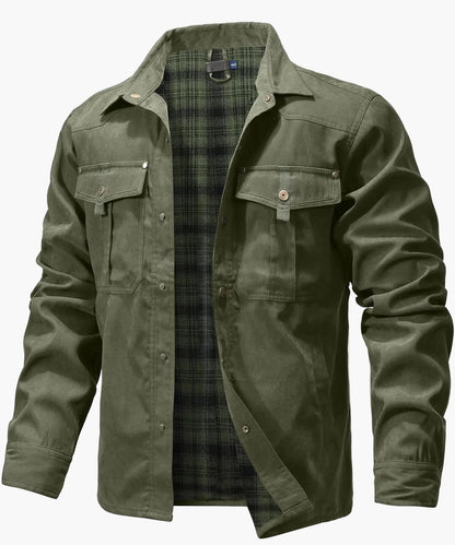 Męska kurtka shacket z flaneli z ociepleniem – overshirt w stylu western, kurtka przejściowa z zatrzaskami