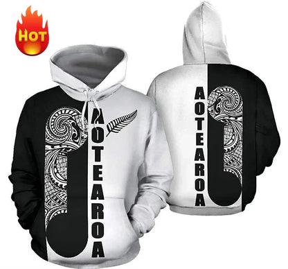 Sudadera de manga larga con capucha y motivo de estampado maorí