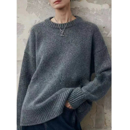 Pull oversize en maille pour femme à manches longues et col rond