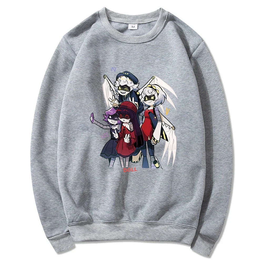 Sudadera unisex con capucha, estampado de personajes y bolsillo canguro