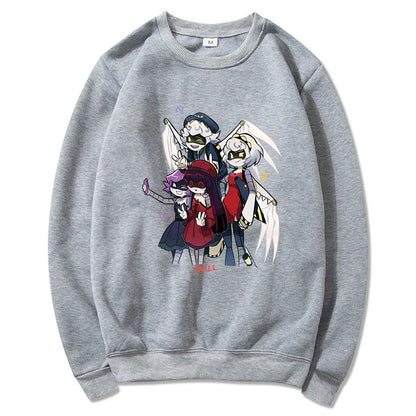 Sudadera unisex con capucha, estampado de personajes y bolsillo canguro