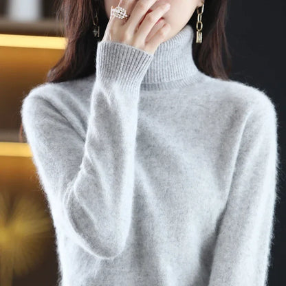 Damski sweter dzianinowy z golfem i długimi rękawami