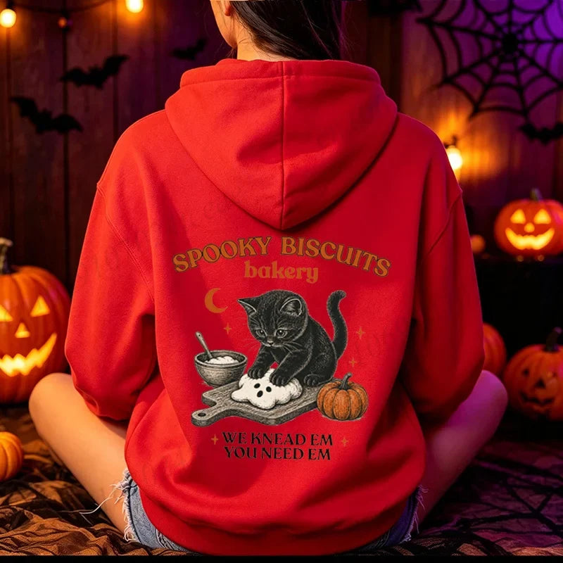 Damen Hoodie Halloween Spooky Biscuits Katze Kneten Kürbis Motiv