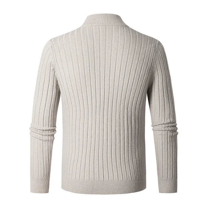 Męski sweter dziany ze stójką i półzamkiem – Elegancki sweter na co dzień i do biura